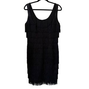 Vintage Roberta Black Fringed Sleeveless Flapper Dress Sz 6